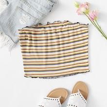 Romwe Lettuce Trim Striped Tube Top