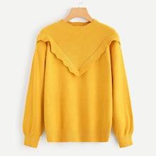 Romwe Scalloped Trim Rib Sweater
