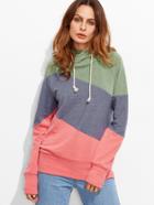 Romwe Color Block Cut And Sew Raglan Sleeve Hoodie