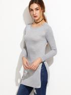 Romwe Light Grey High Split Side T-shirt