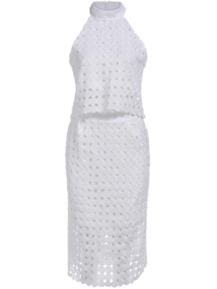 Romwe Halter Hollow Crop Top With Skirt