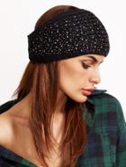 Romwe Black Rhinestone Studded Knit Ear Warmer Headband