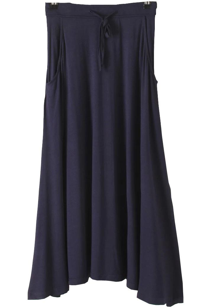 Romwe Drawstring Waist Pockets Modal Navy Skirt