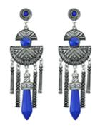 Romwe Vintage Design Imitation Gemstone Blue Hanging Stud Long Earrings