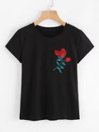 Romwe Embroidered Applique T-shirt