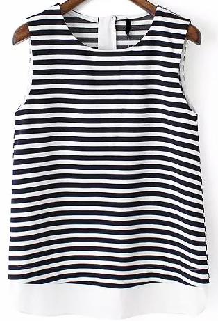 Romwe Contrast Hem Striped Slim Top