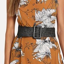 Romwe Buckle Design Straw Belt