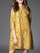 Romwe Yellow Collar Birds Shift Dress