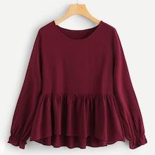 Romwe Ruffle Hem Solid Blouse