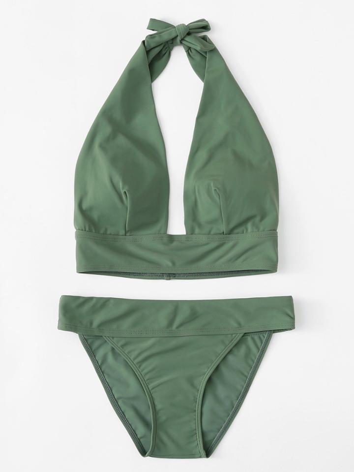 Romwe Halter Backless Bikini Set