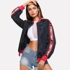 Romwe O-ring Zip Up Letter Side Jacket