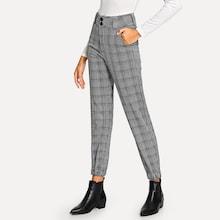 Romwe Plaid Print Button Front Pants