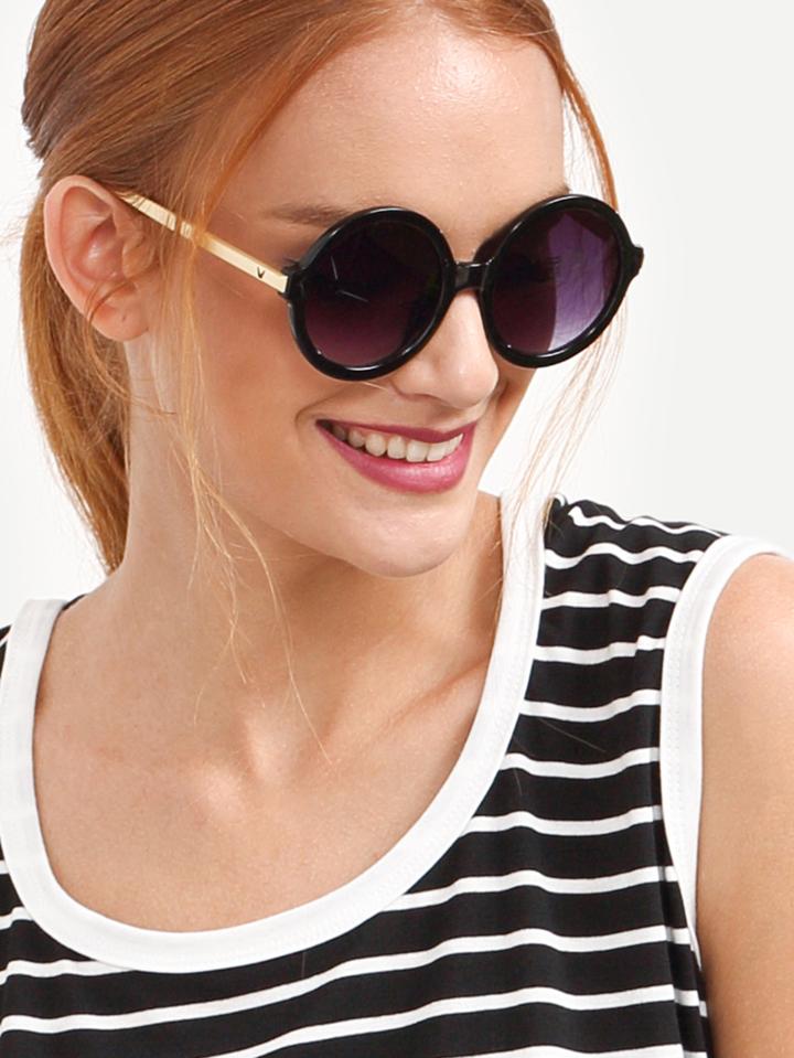 Romwe Black Frame Round Lenses Sunglasses