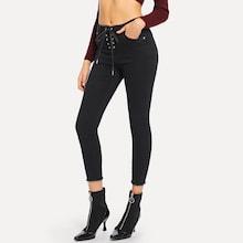 Romwe Lace Up Raw Hem Jeans