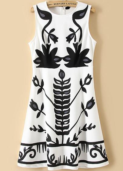 Romwe Round Neck Plant Print Tank Dress