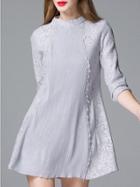 Romwe Grey Pleated Jacquard Pockets Combo Dress