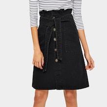 Romwe Single Breasted Belted Denim Skirt