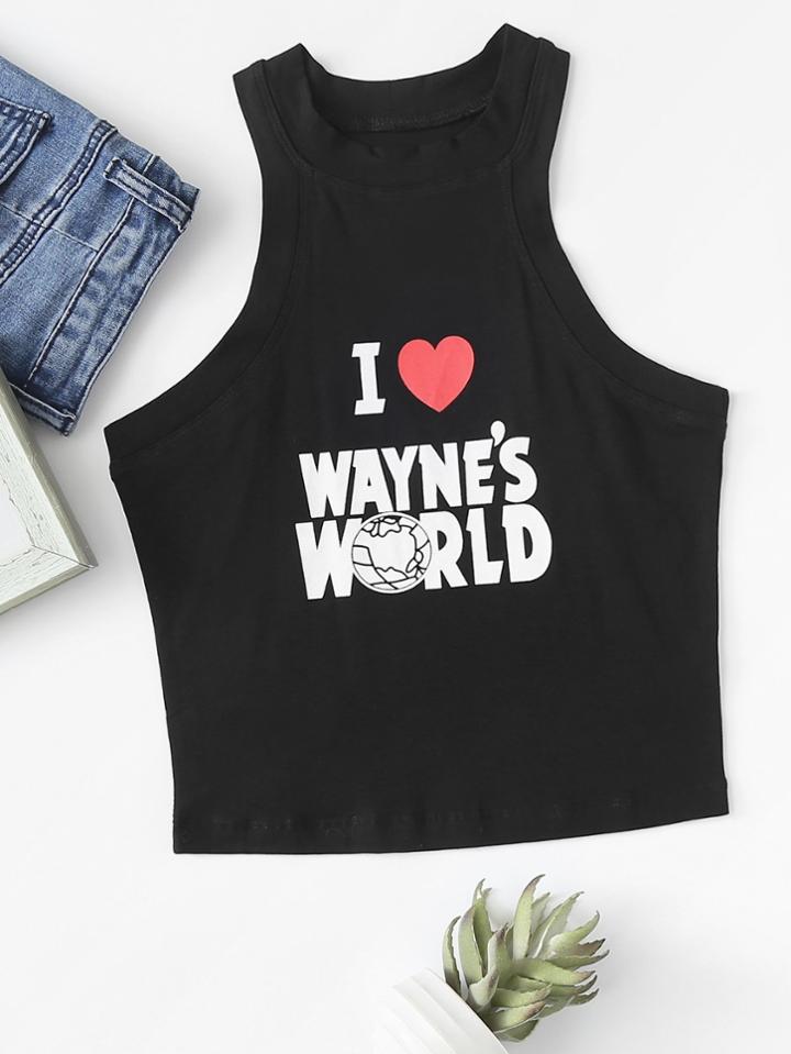 Romwe Slogan Print Crop Top