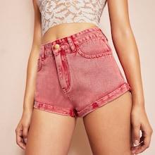 Romwe Rolled Hem Bleach Wash Denim Shorts