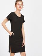 Romwe Black Slit Side Sheath T-shirt Dress