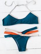 Romwe Color Block Strappy Bikini Set