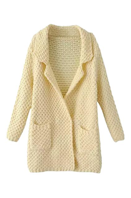 Romwe Pocketed Sheer Cream Cardigan