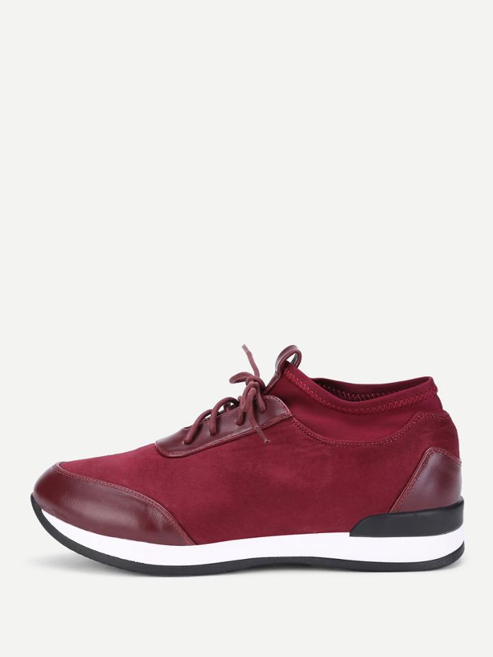 Romwe Pu Panel Lace Up Trainers