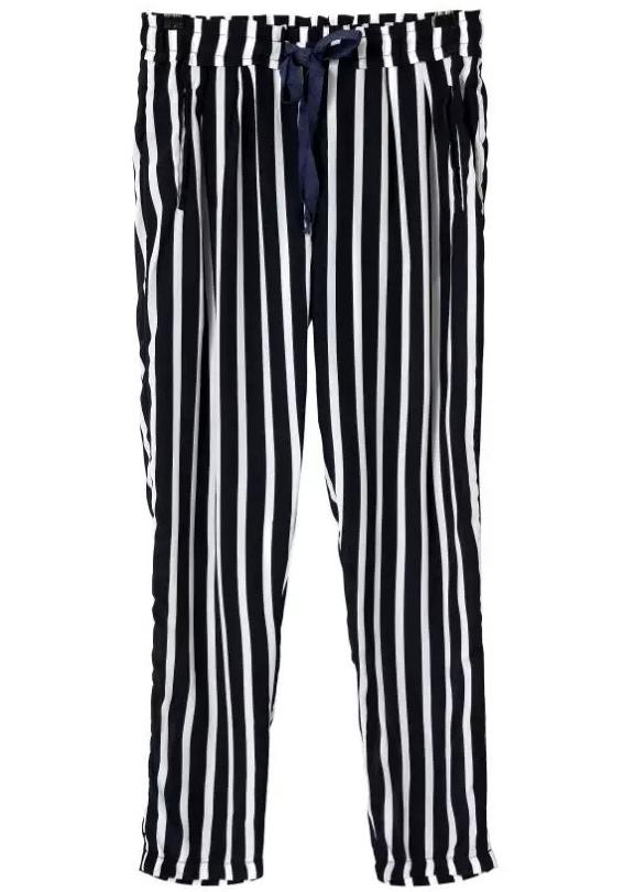 Romwe Black White Vertical Stripe Drawstring Pant