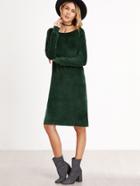 Romwe Dark Green Velvet Long Sleeve Slit Side Dress