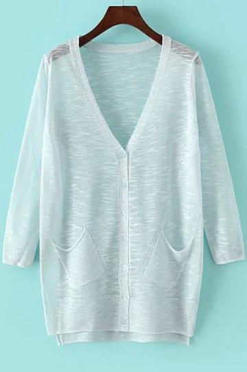 Romwe Dip Hem With Pockets Pale Blue Cardigan