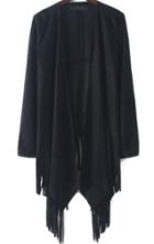 Romwe With Tassel Loose Black Coat