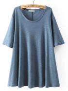 Romwe Blue Round Neck Split Loose T-shirt