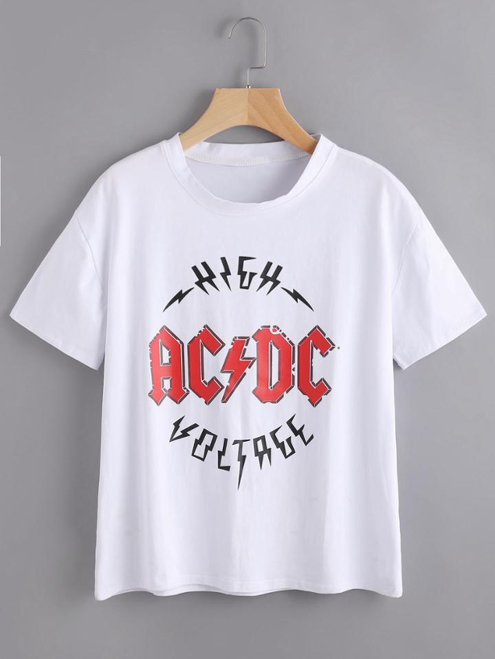 Romwe Letter Print Crew Neck T-shirt