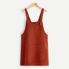 Romwe Solid Corduroy Pinafore Dress