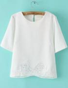 Romwe White Short Sleeve Floral Crochet Hollow Blouse