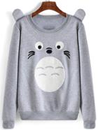 Romwe Cartoon Pattern Loose Sweatshirt With Ear