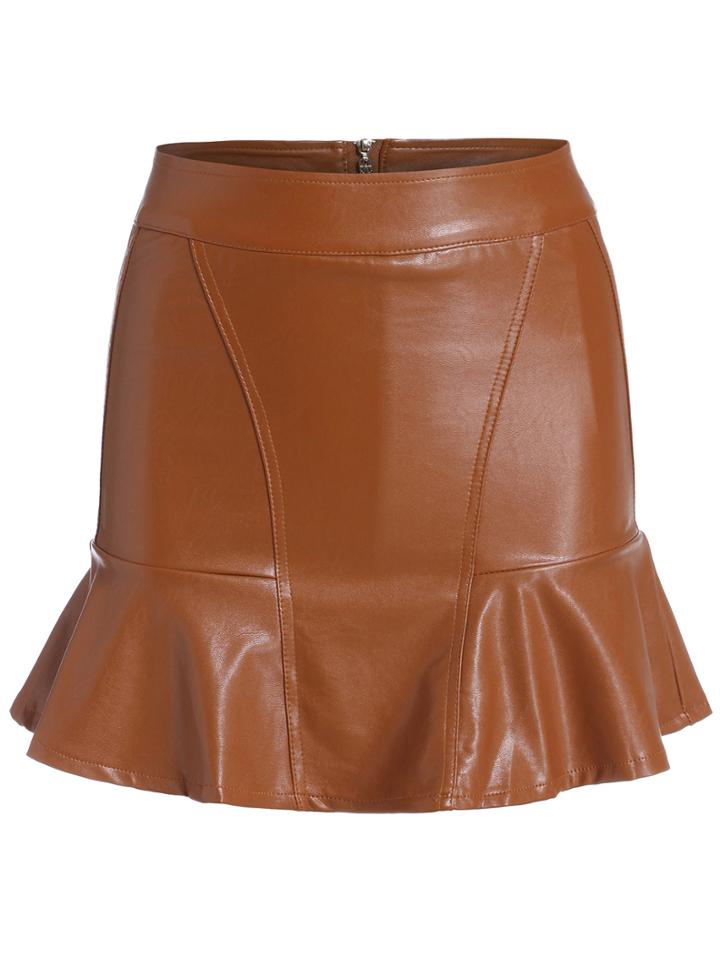 Romwe Peplum Hem Pu Skirt