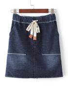 Romwe Dark Blue Elastic Waist Pocket Shift Skirt