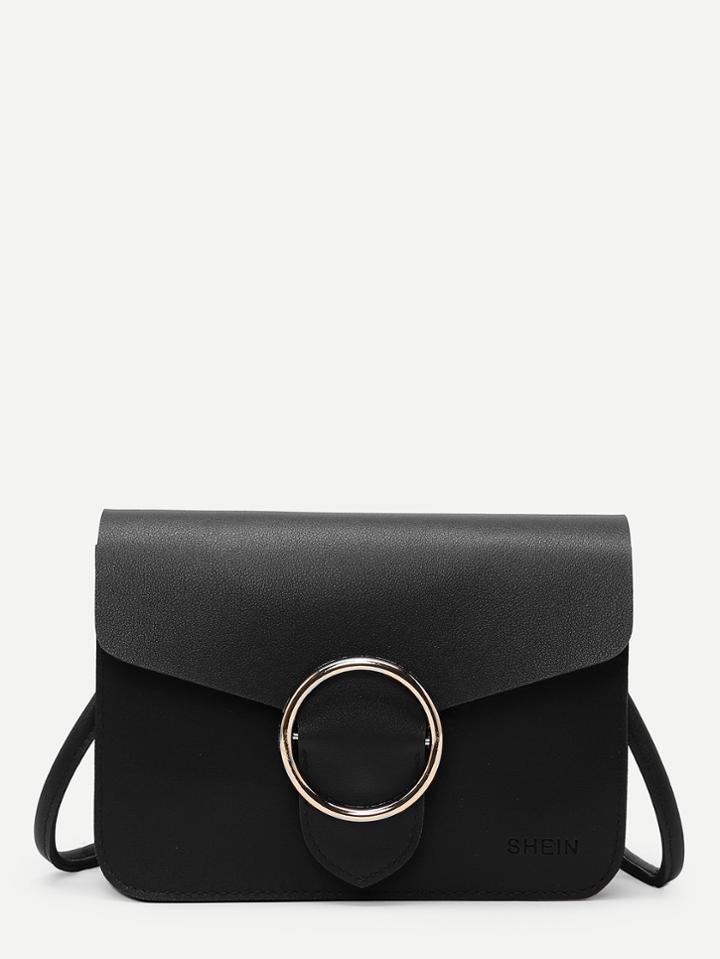 Romwe Ring Buckle Front Pu Shoulder Bag
