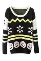 Romwe Snow And Smile Knitted Striped Jumper