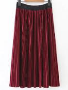 Romwe Red Pleated A Line Skirt