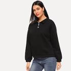 Romwe Solid Button Decoration Sweatshirt