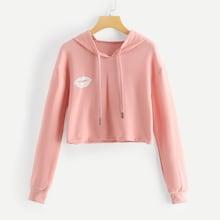 Romwe Solid Drawstring Drop Shoulder Hoodie