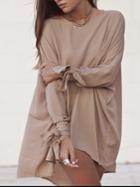 Romwe Camel Long Sleeve Loose Dress