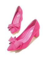 Romwe Rose Red With Bow Mid Heeled Pumps