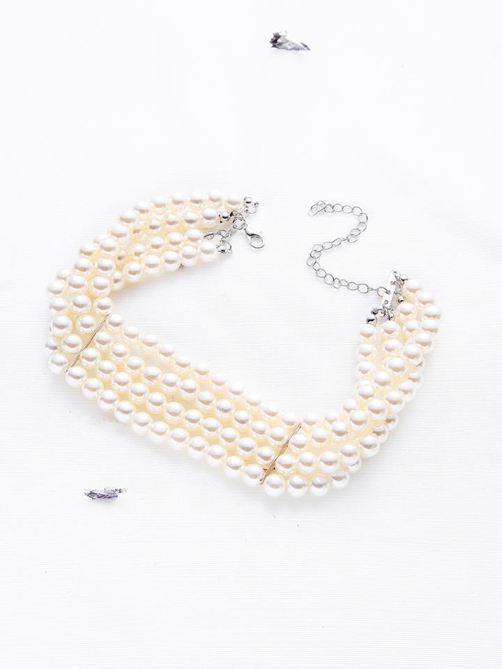 Romwe White Faux Pearl Layered Choker