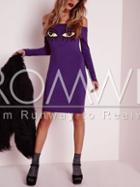 Romwe Purple Long Sleeve Off The Shoulder Eyes Print Dress
