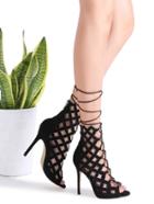 Romwe Black Hollow Out Design Lace Up Stiletto Sandals
