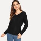 Romwe Lace Up Solid Jumper