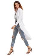 Romwe White Draped Collar Duster Coat